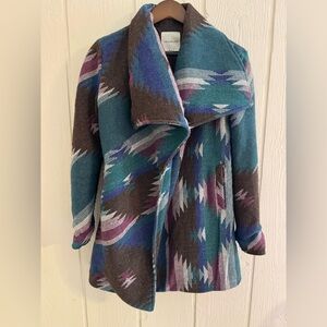 Teal Multi-Pattern Open Front Women’s Pea Coat